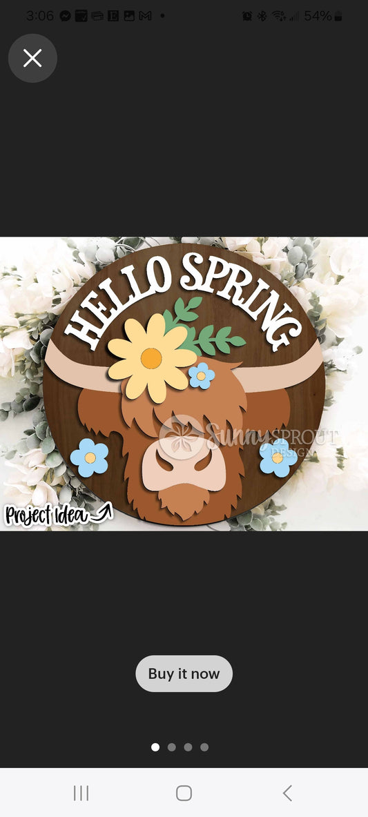 Hello Spring Cow Doorhanger