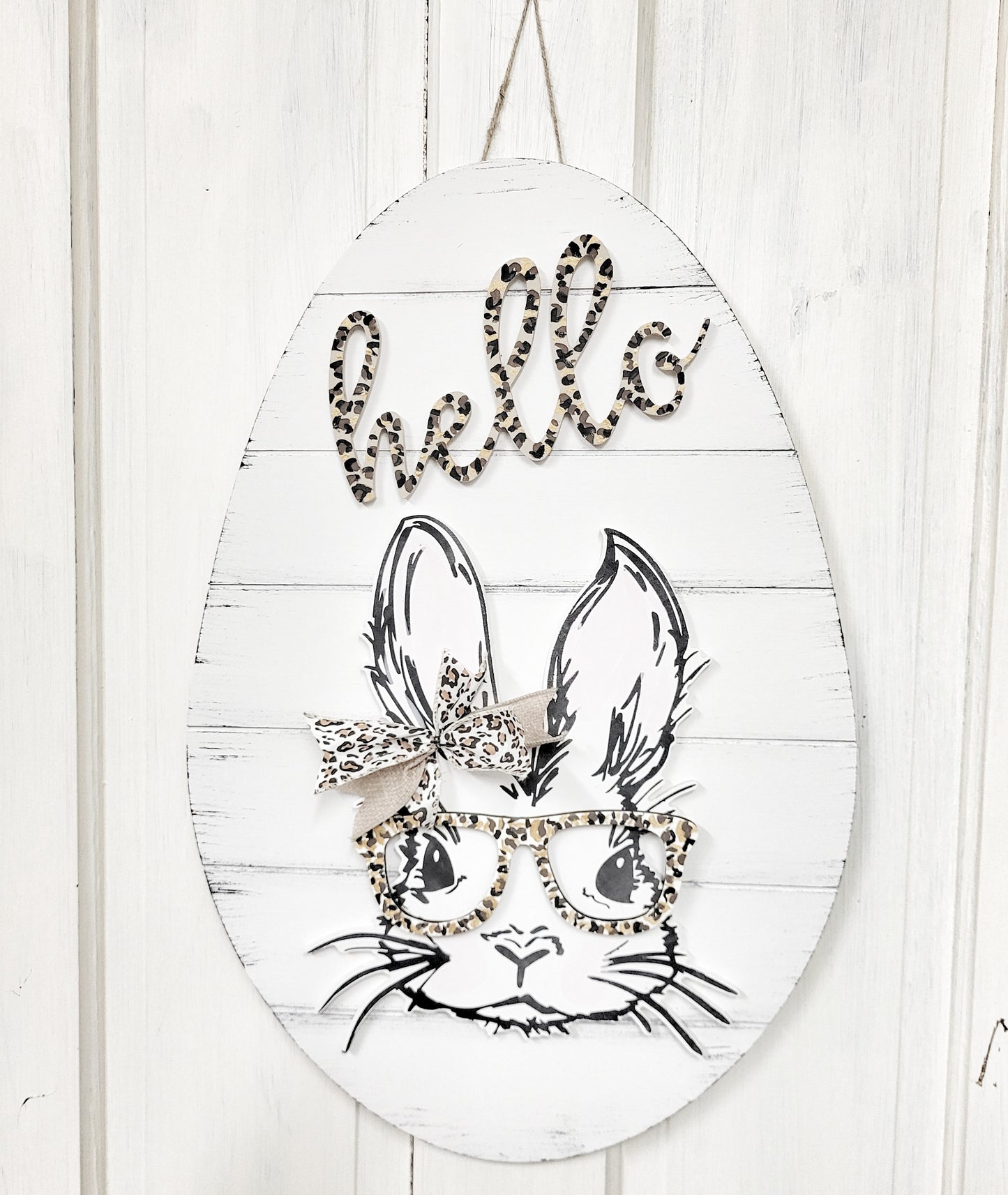 Leopard Print Bunny with Glasses Door Hanger