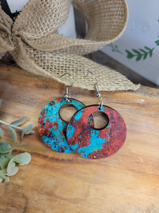 Turquoise and Rust colored Hoop earrings