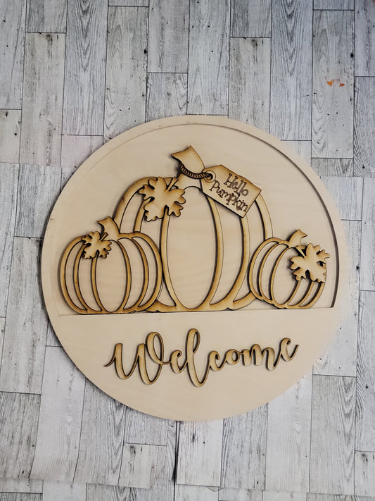 Welcome Pumpkin with 3D cutouts and frame.