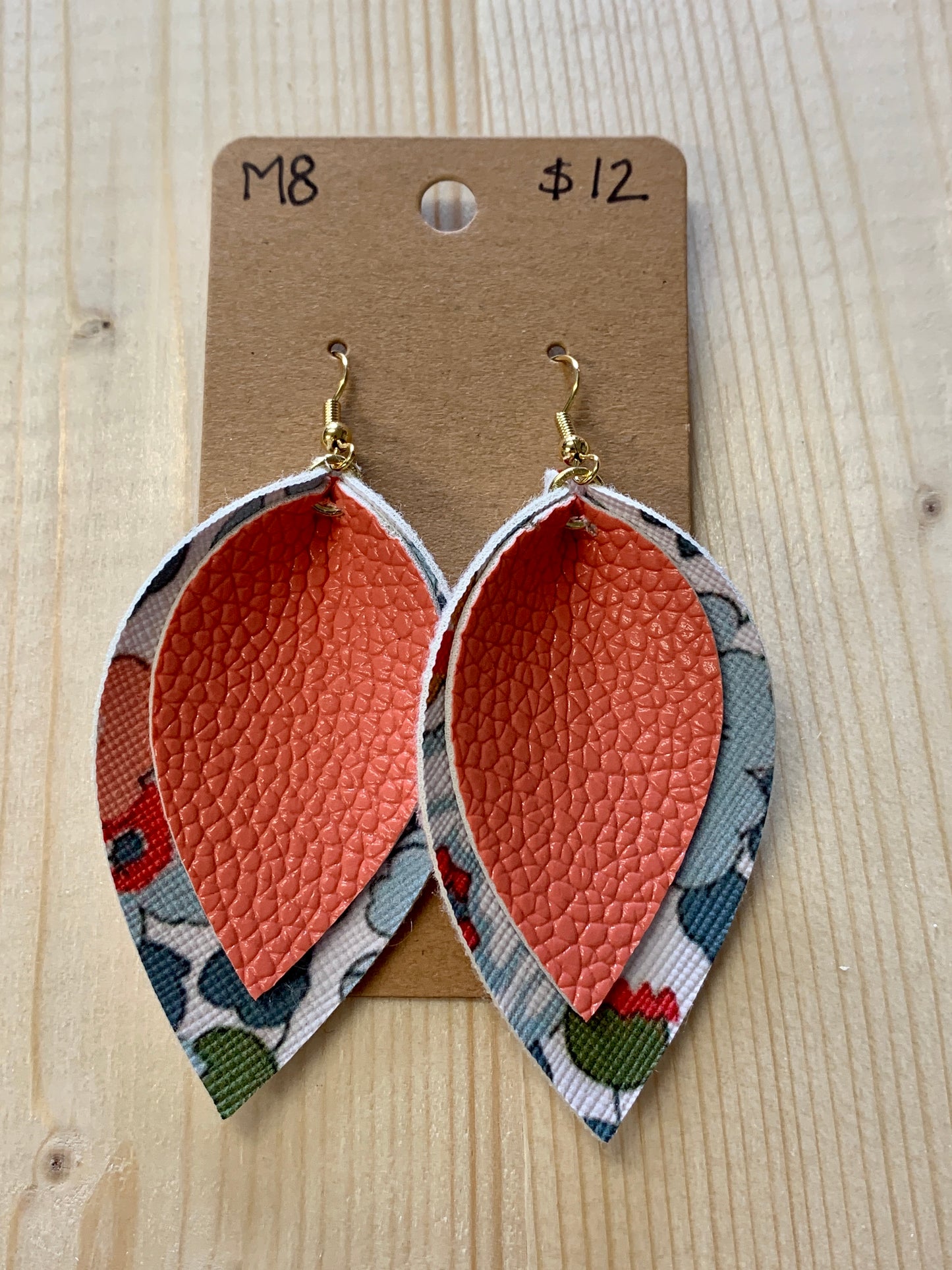 Coral double leaf earrings
