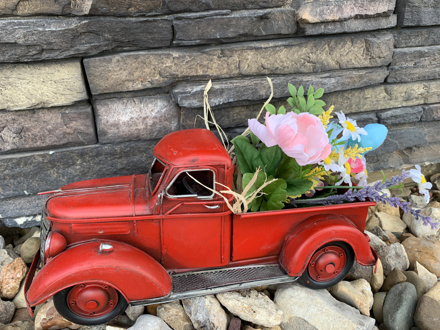 Red Truck with spring bouquet