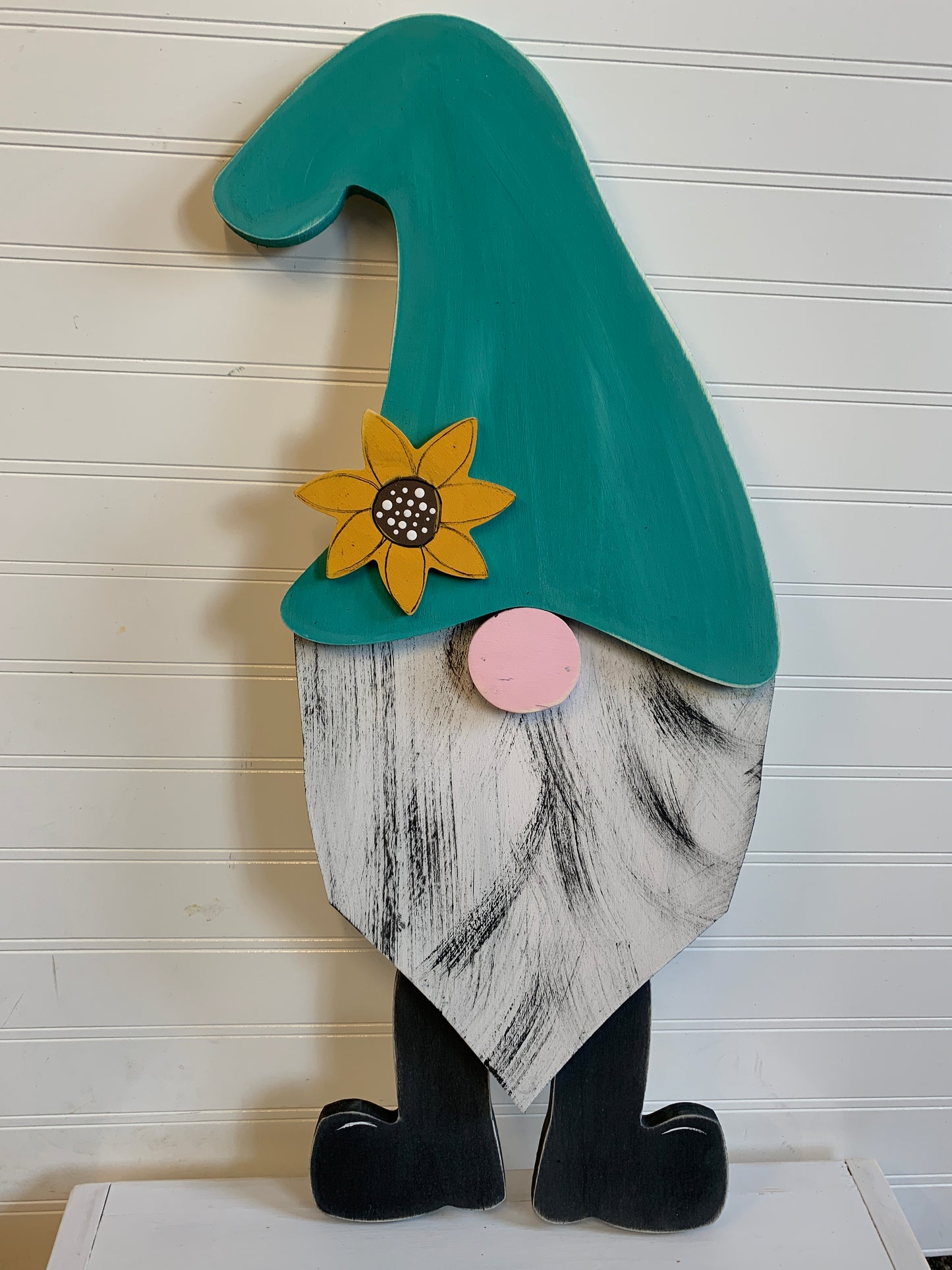 Wood Sunflower hat gnome
